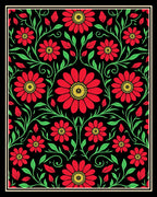 Vibrant Red Floral Vine Jacobean Rug