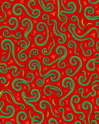 Red Teal Yellow Swirling Curls Rug