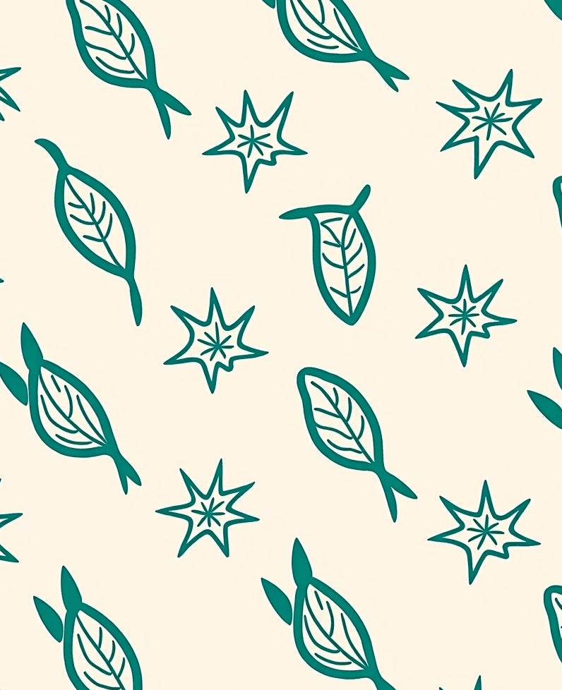 Teal Leaf Star Scatter Rug