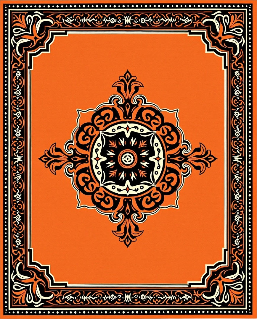 Bold Orange Scrollwork Medallion Rug