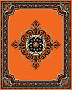 Bold Orange Scrollwork Medallion Rug