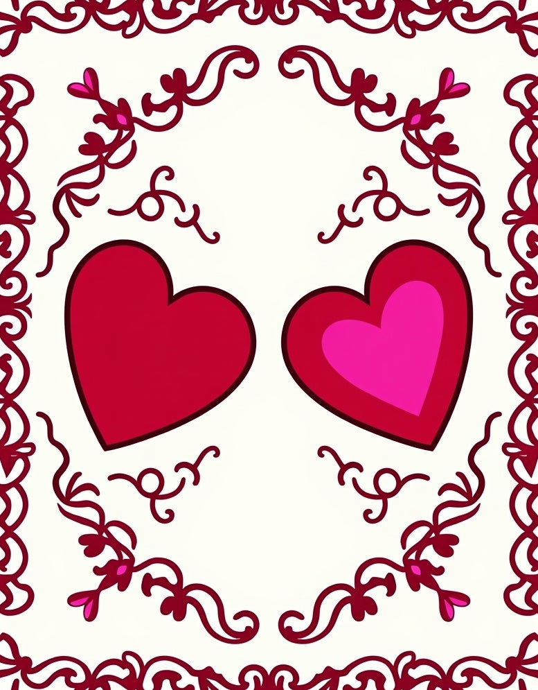 Red Pink Hearts Decorative Border Rug