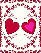 Red Pink Hearts Decorative Border Rug