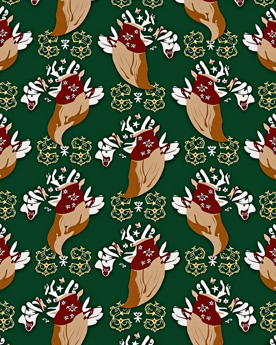 Emerald Green Whimsical Reindeer Medallion Rug
