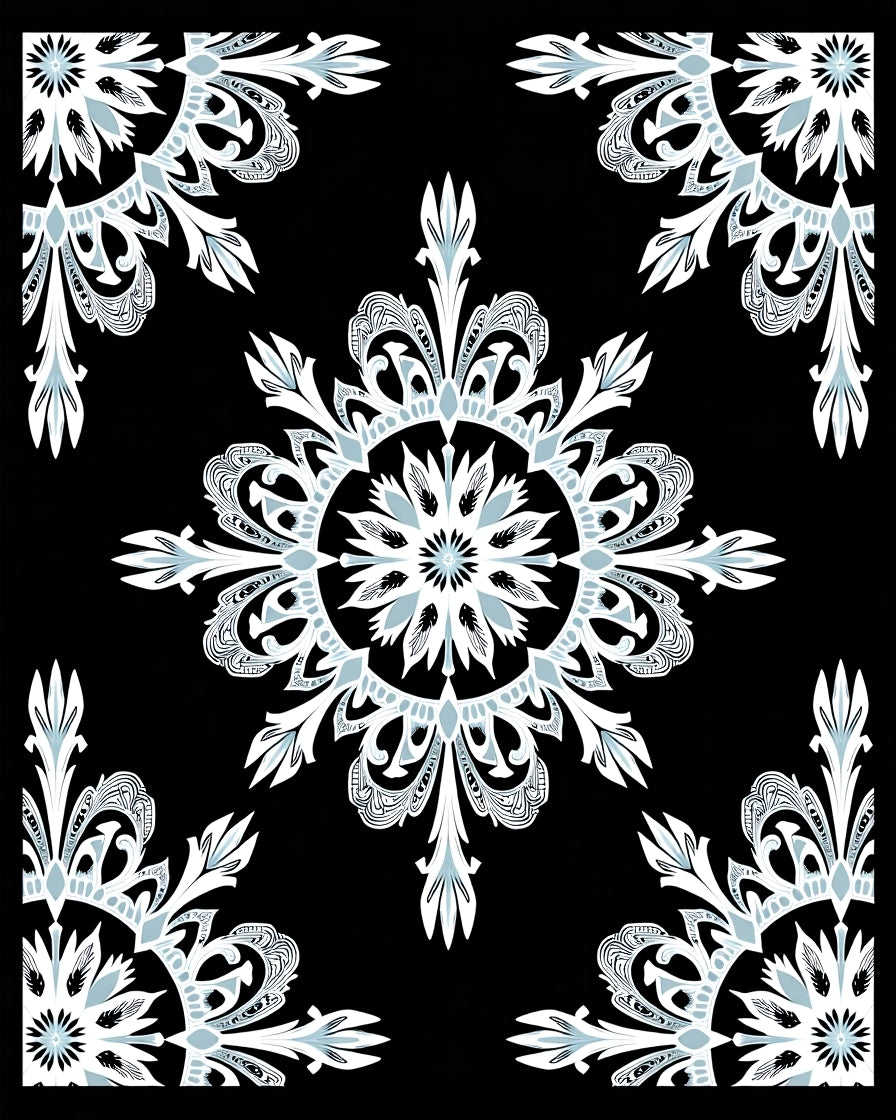 Black White Blue Lacework Snowflake Rug