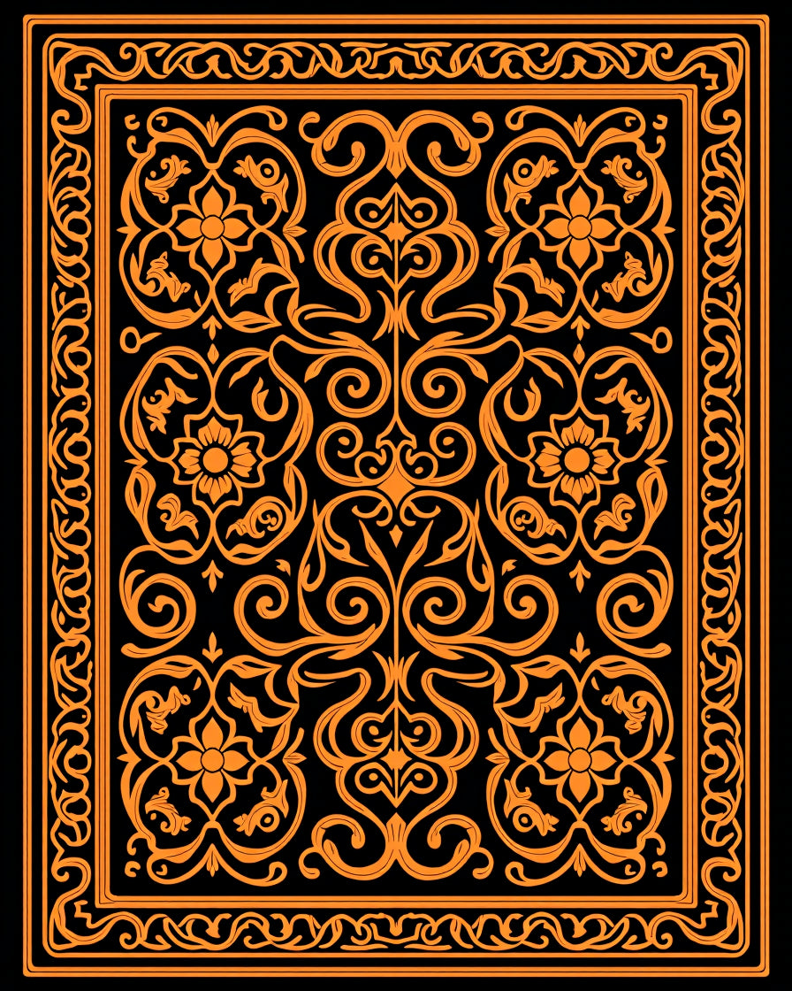 Elegant Orange Floral Scrollwork Rug