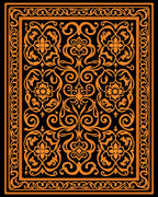 Elegant Orange Floral Scrollwork Rug