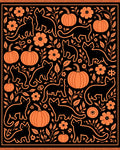 Black Orange Cat Pumpkin Floral Whimsical Rug