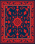 Crimson Scarlet Floral Medallion Navy Rug