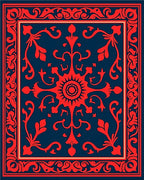 Crimson Scarlet Floral Medallion Navy Rug