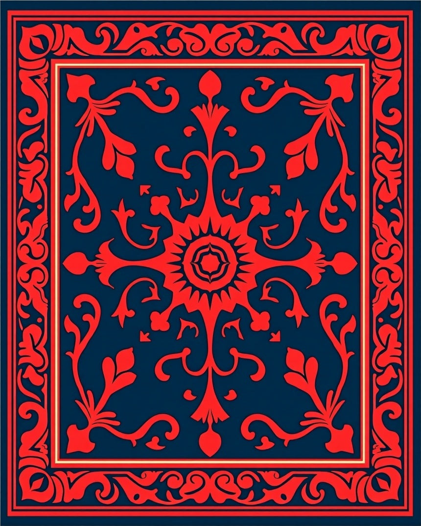 Crimson Scarlet Floral Medallion Navy Rug