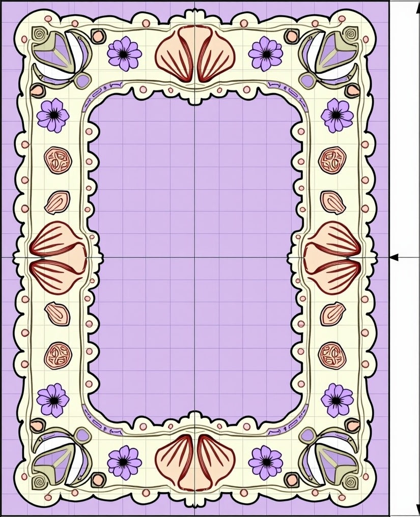 Coastal Lilac Seashell Floral Border Rug