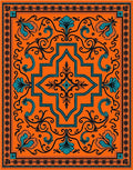 Vibrant Teal Floral Medallion Orange Rug