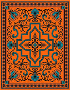 Vibrant Teal Floral Medallion Orange Rug