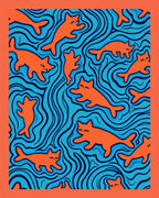 Orange Cats Aquatic Whimsical Flow Rug