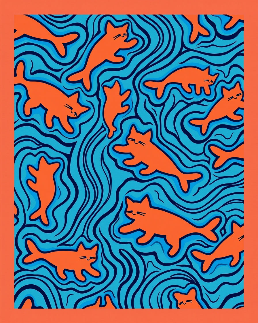 Orange Cats Aquatic Whimsical Flow Rug