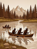 Woodland Bears Canoeing Mountain Lake Whimsical Rug