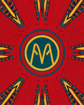 Radiant Crimson Geometric Emblem Rug