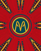 Radiant Crimson Geometric Emblem Rug