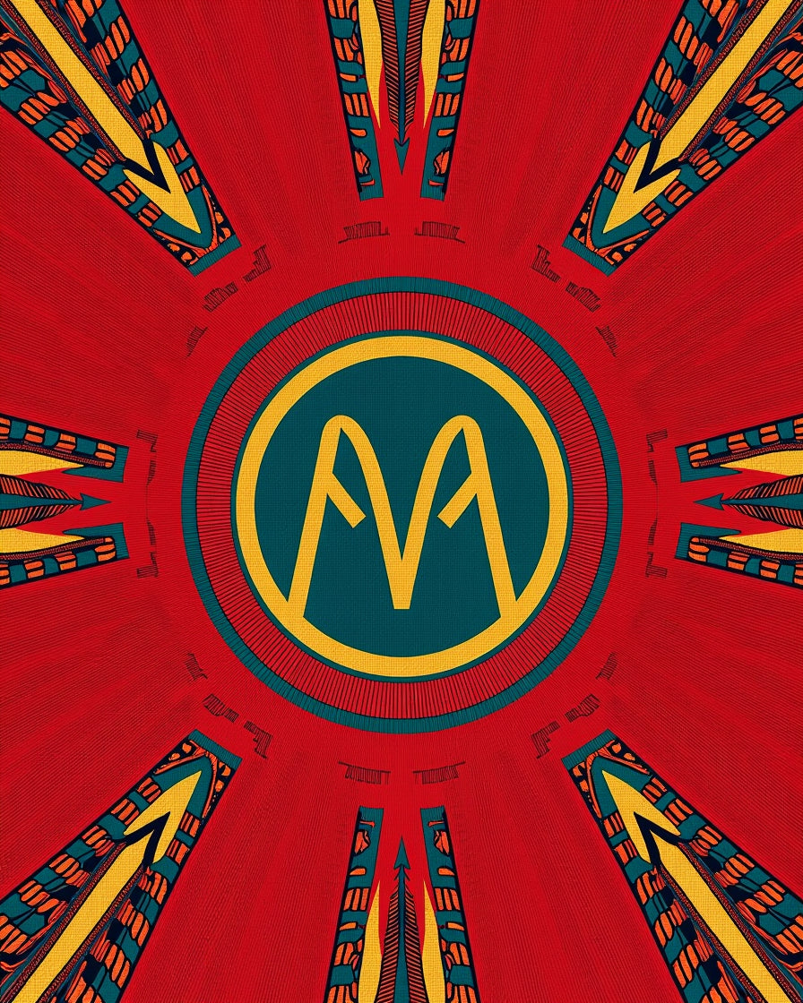 Radiant Crimson Geometric Emblem Rug
