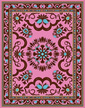 Pink Floral Medallion Brown Blue Accent Rug