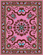 Pink Floral Medallion Brown Blue Accent Rug