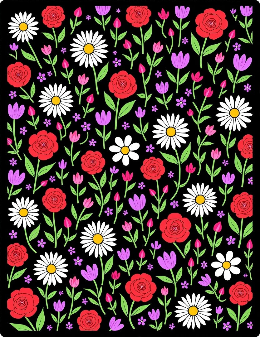 Whimsical Red Rose Daisy Bouquet Rug