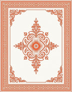 Vibrant Orange Scrollwork Medallion Frame Rug
