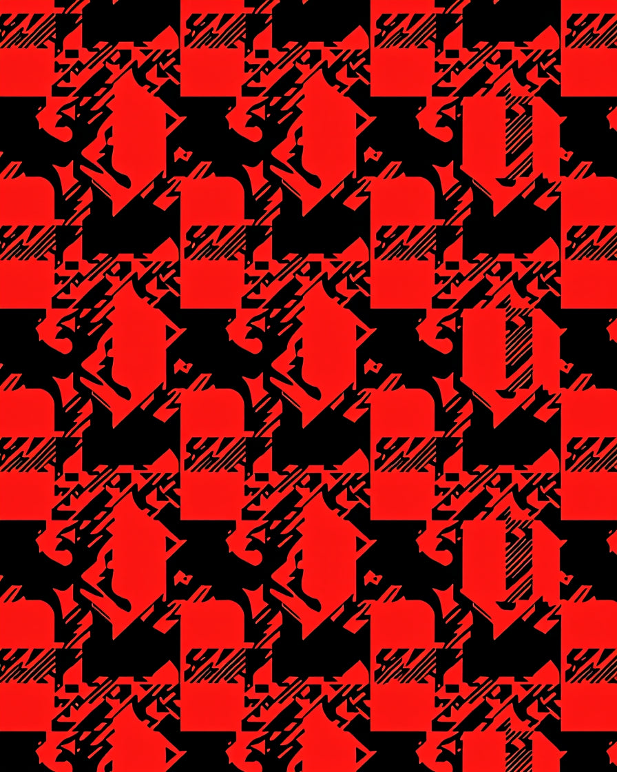 Bold Red Black Glitch Squares Rug
