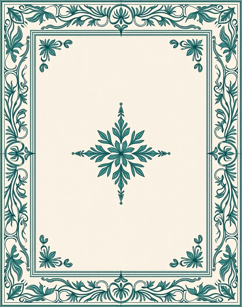 Teal Leaf Scroll Border Cream Rug