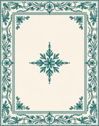 Teal Leaf Scroll Border Cream Rug