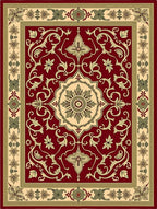 Crimson and Cream Floral Border Medallion Rug