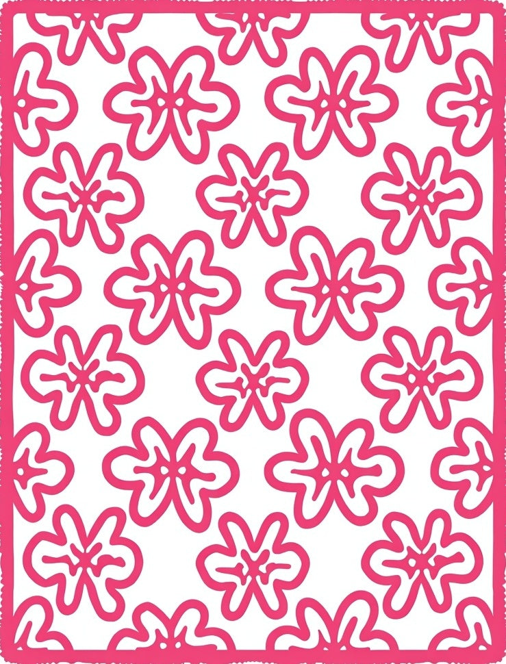 Bright Pink Hand Drawn Floral Contemporary Rug
