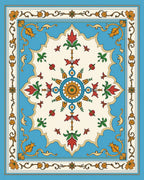 Azure Floral Medallion With Leafy Accents Rug