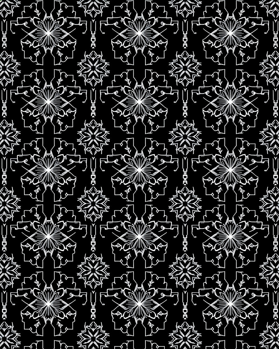 White Ornamental Starburst Black Background Rug