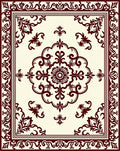 Deep Red Damask Medallion Border Rug