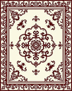Deep Red Damask Medallion Border Rug
