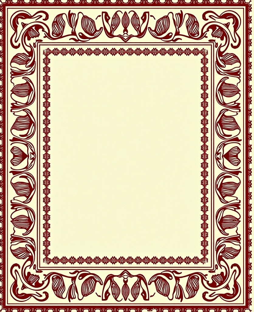 Deep Red Floral Art Nouveau Border Rug