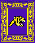 Bold Tiger Head Purple Yellow Border Rug