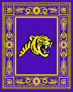 Bold Tiger Head Purple Yellow Border Rug