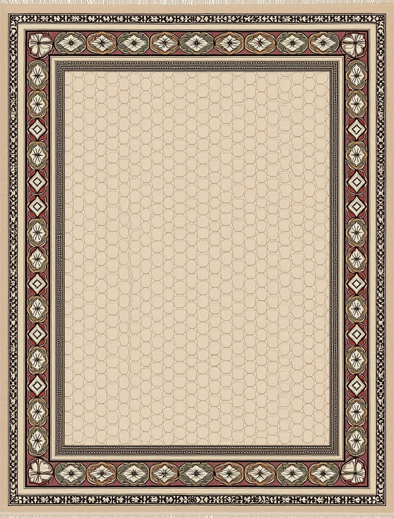 Cream Bordered Medallion Geometric Rug