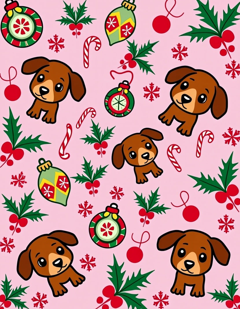 Whimsical Dachshund Christmas Ornaments Holly Rug