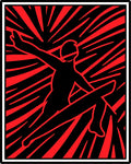 Bold Red Surfer Rushing Wave Rug