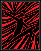 Bold Red Surfer Rushing Wave Rug