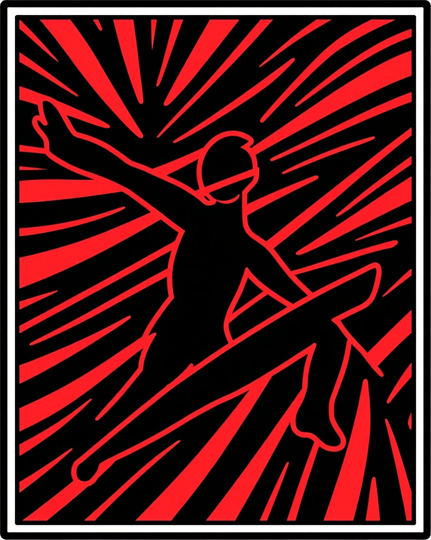 Bold Red Surfer Rushing Wave Rug