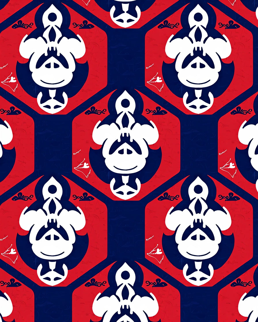 Red Blue Tonal Geometric Hexagon Rug