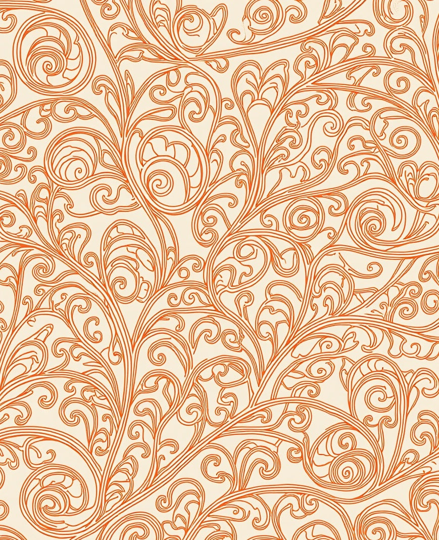 Orange Vine Scrollwork Art Rug