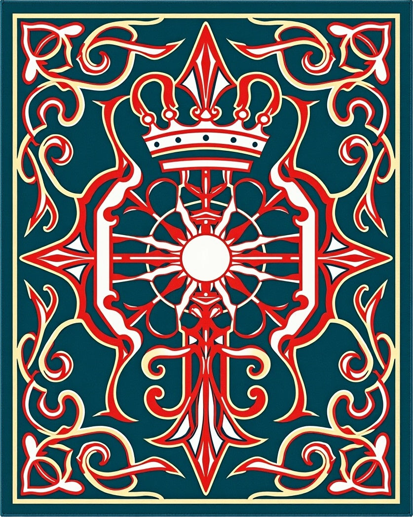Crimson Crown Red Scroll Medallion Rug
