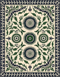 Classic Green Floral Sunburst Border Rug