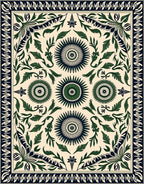 Classic Green Floral Sunburst Border Rug